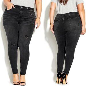 City Chic Harley High Rise Destructed Black Wash Skinny Jeans 22